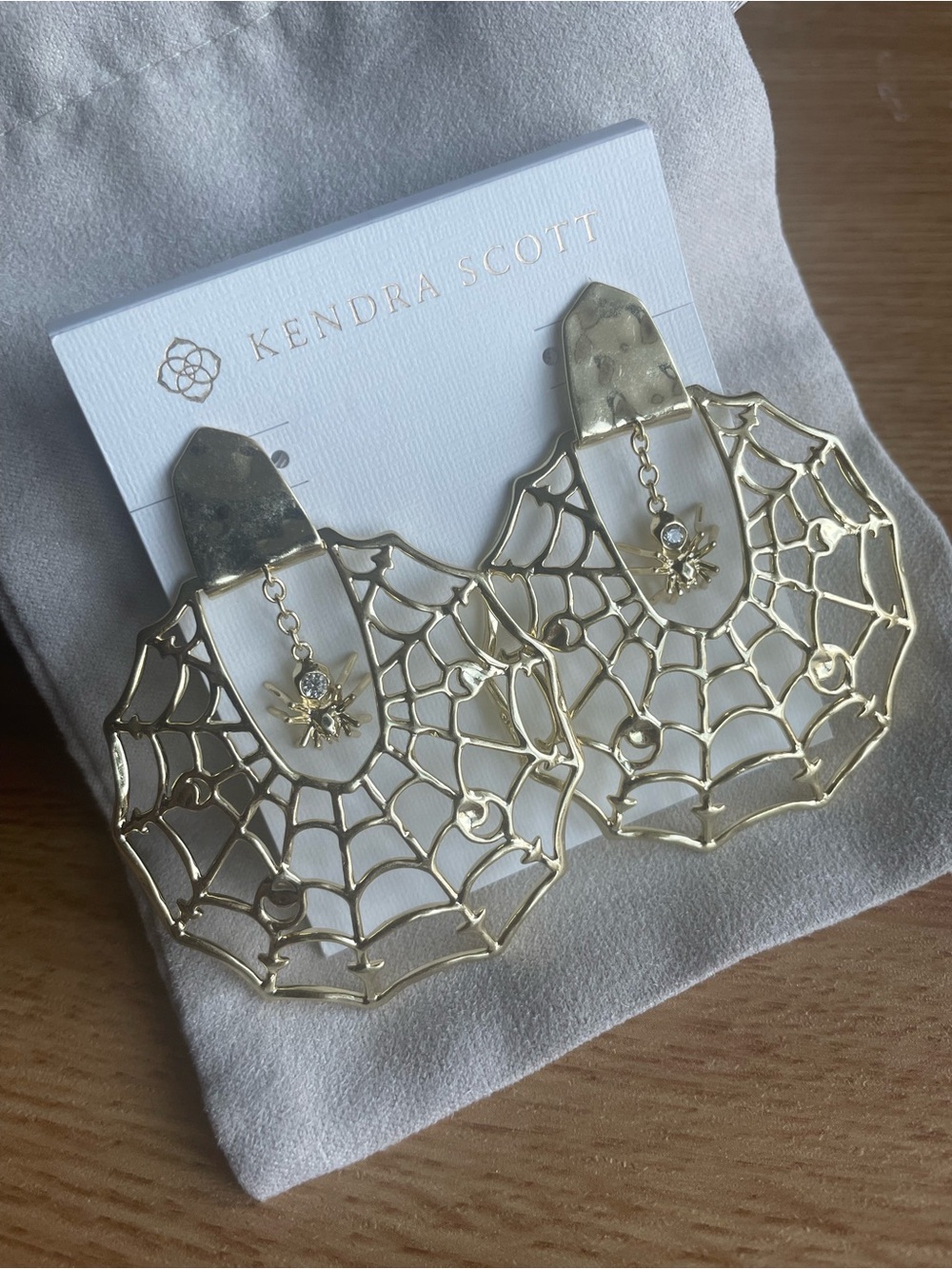 Kendra Scott Spiderweb Gold Statement Earrings in White Crystal